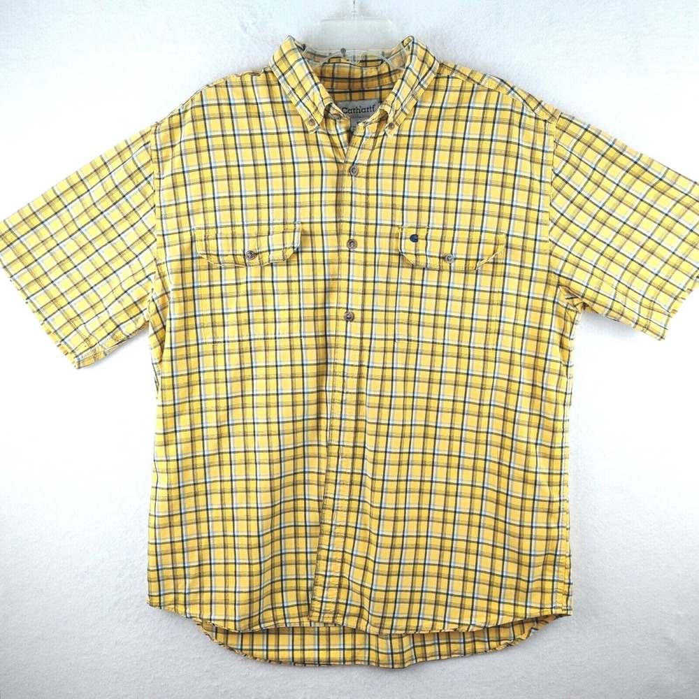 Carhartt Men's Extra Large Check Casual Button Up Shirt‎ Yellow Size XL